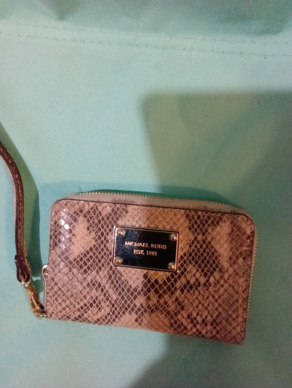 Michael Kors Brown Snake-Print/Python Continental Jet Set Wristlet Wallet
